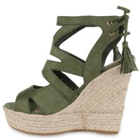 Damen Keilsandaletten in Dunkelgrün