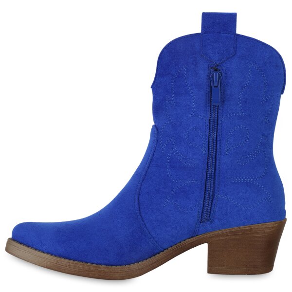 Damen Cowboy Boots in Dunkelblau Velours