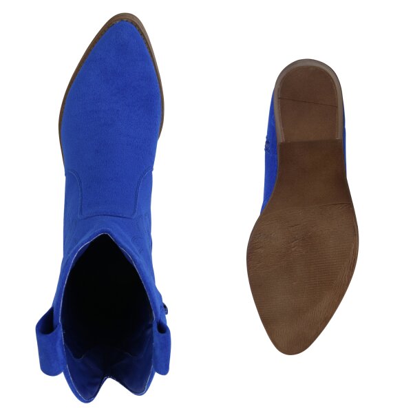 Damen Cowboy Boots in Dunkelblau Velours