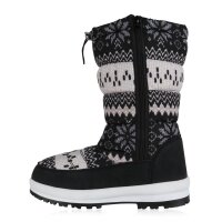 Damen Winterstiefel in Schwarz Beige Weiss Muster