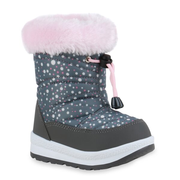 Kinder Winter Boots in Grau Rosa Weiss Muster